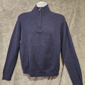 Saks Fifth Avenue Mens 100% Cashmere 1/4 Zip Pullover Sweater Size L Blue Luxury